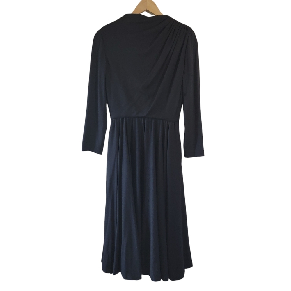 VTG WILLIAM PEARSON Women's Midi Dress Sz S Black Pleated LS Pocket Whimsigoth